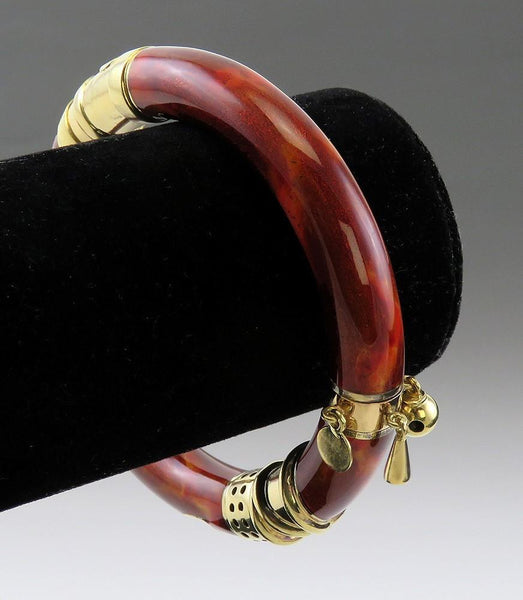 Designer La Nouvelle Bague LNB 18k Gold Red Orange Enamel Bangle Bracelet