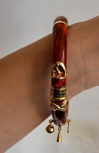 Designer La Nouvelle Bague LNB 18k Gold Red Orange Enamel Bangle Bracelet