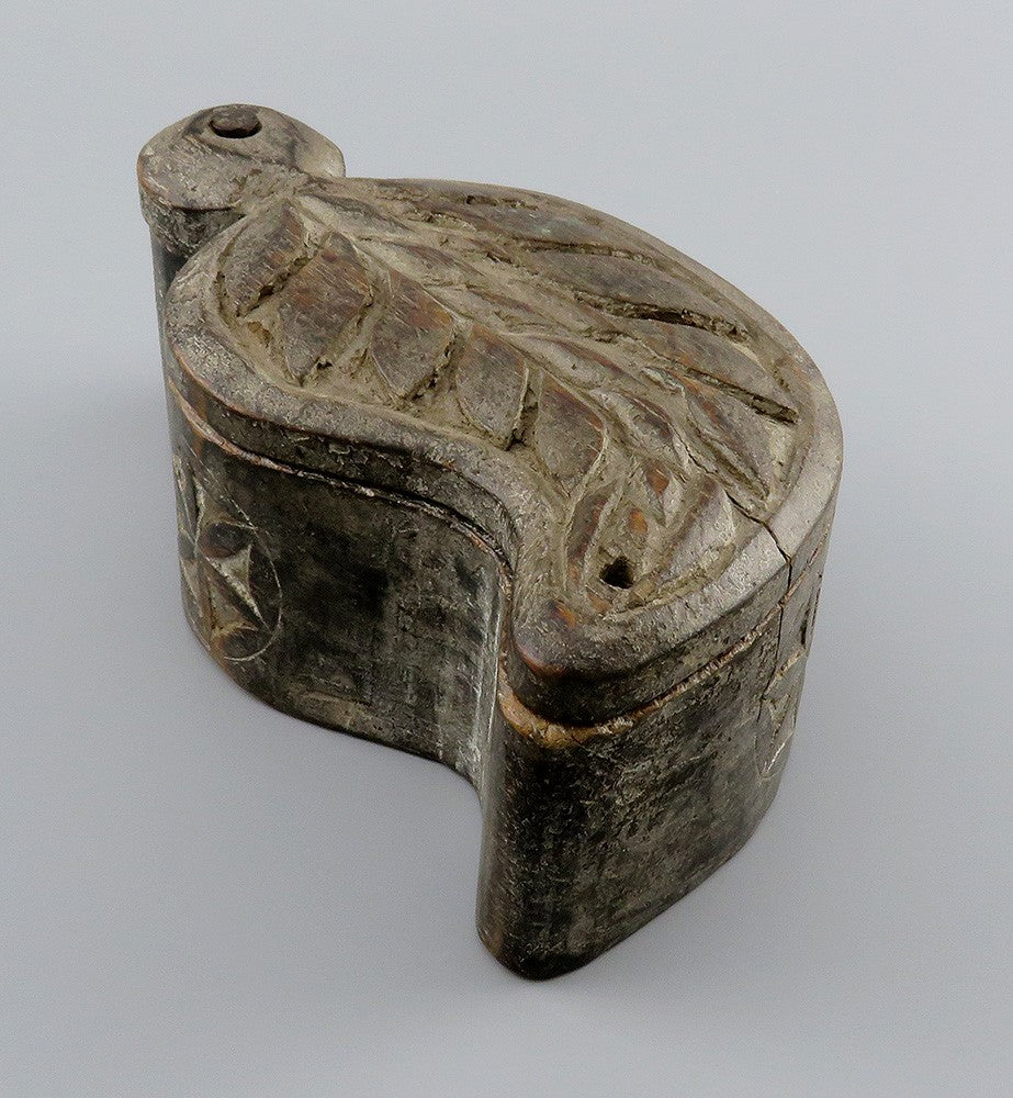 Neat VTG Hand Carved Indian Wooden Spice Box Leaf Shape Ganesh