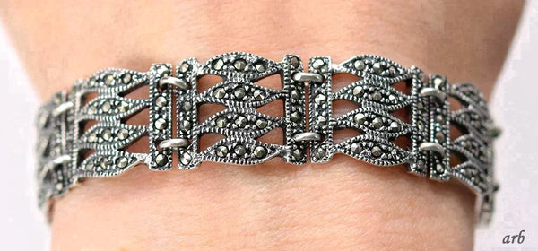 Dazzling Vintage Sterling Silver Marcasites Open Link Bracelet