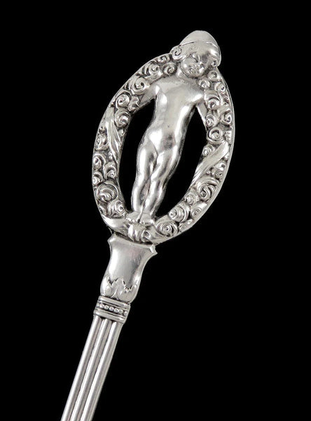 Antique c1910 German Silver Cherub Angel in Wreath Pie Pastry Cake Server