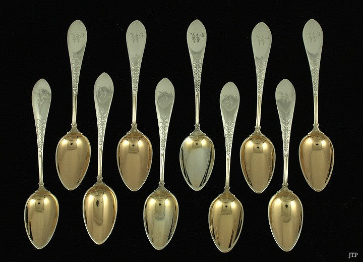 10 Gorham Palm 1871 Sterling Silver Coffee Chocolate Spoons 4 7/8"