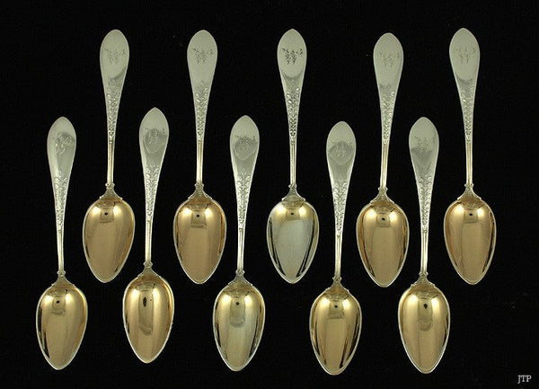 10 Gorham Palm 1871 Sterling Silver Coffee Chocolate Spoons 4 7/8"