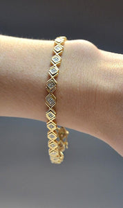 Nice Modern 14k Gold & 2ct Diamond X And O Link Bracelet