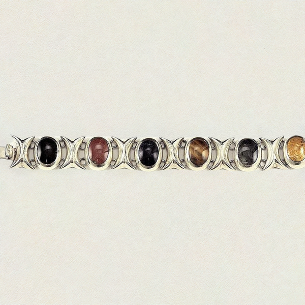 Sterling Silver Agate/Tigers Eye Link Bracelet from Mexico