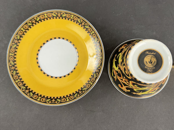 Pristine Set 6 Versace Rutherford Barocco Italy Gold Coffee Cups w Saucers