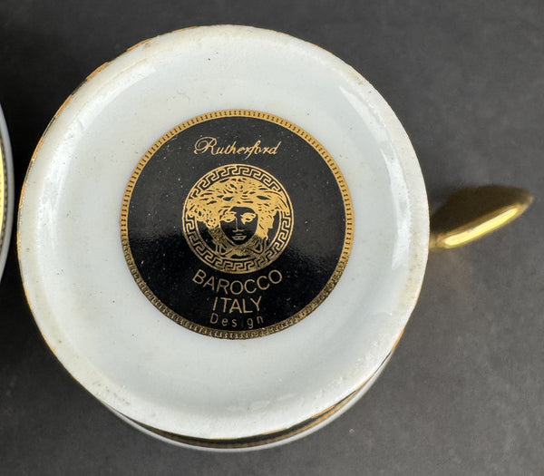 Pristine Set 6 Versace Rutherford Barocco Italy Gold Coffee Cups w Saucers