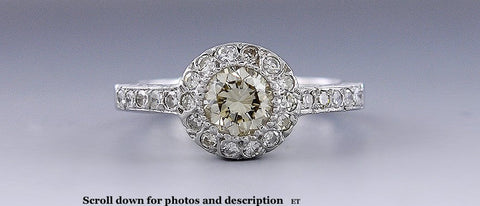 Dazzling 14k White Gold Light Yellow Diamond Halo Ring Size 6