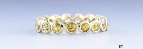 Beautiful 18k Gold & 1.36ct Fancy Yellow Diamond Eternity Band Ring sz 6 1/4