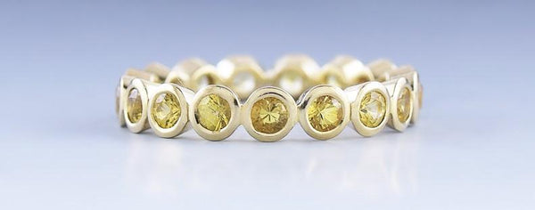 Beautiful 18k Gold & 1.36ct Fancy Yellow Diamond Eternity Band Ring sz 6 1/4