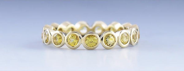 Beautiful 18k Gold & 1.36ct Fancy Yellow Diamond Eternity Band Ring sz 6 1/4