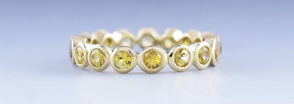 Beautiful 18k Gold & 1.36ct Fancy Yellow Diamond Eternity Band Ring sz 6 1/4