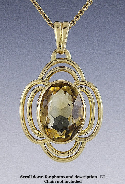 Brilliant 18k Yellow Gold & Faceted Citrine Openwork Quatrefoil Pendant