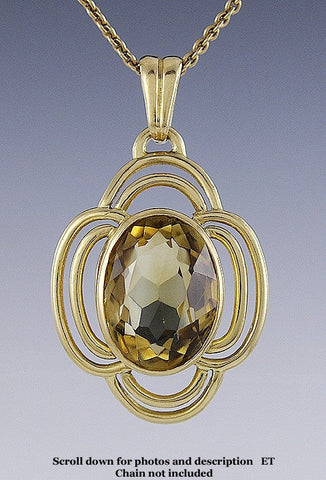 Brilliant 18k Yellow Gold & Faceted Citrine Openwork Quatrefoil Pendant