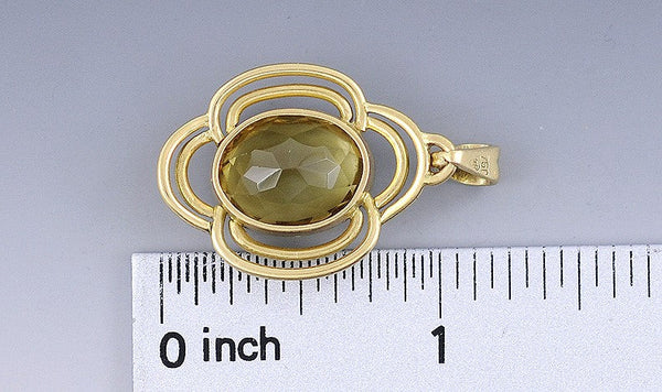 Brilliant 18k Yellow Gold & Faceted Citrine Openwork Quatrefoil Pendant