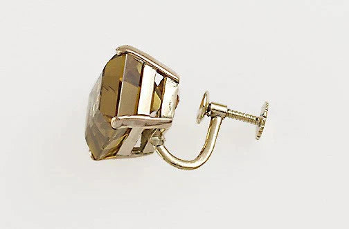 Striking Modern 18K Yellow Gold & Citrine Screw Back Earrings