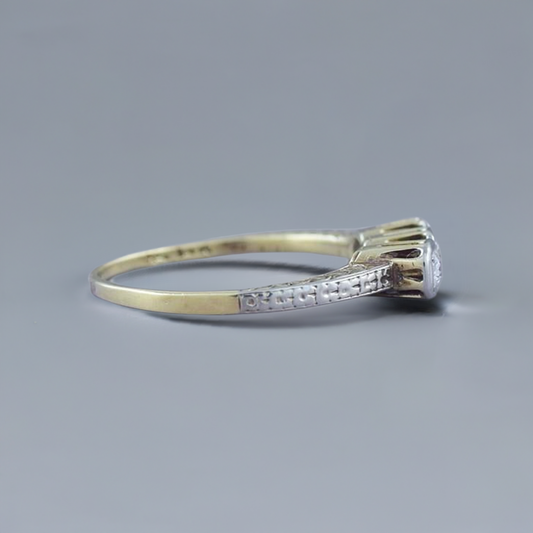c1920s Lovely VTG 14k Gold & ~.30ct TRIPLE Diamond Ring