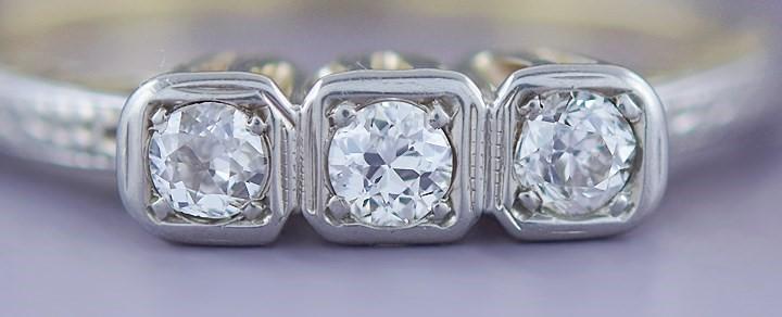 c1920s Lovely VTG 14k Gold & ~.30ct TRIPLE Diamond Ring