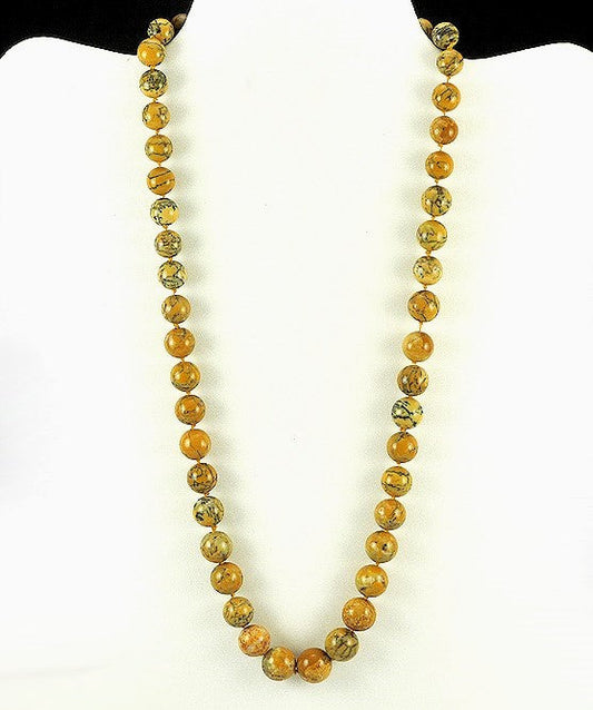 Nice Marbled Yellow Stone Graduated Bead Necklace 14k Clasp 24 inch Length