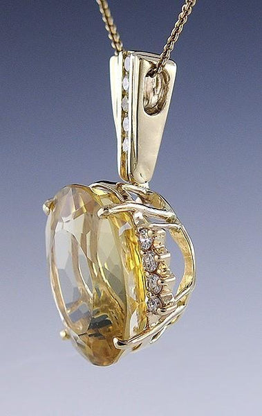 Stunning Huge 39ct Citrine .50ct Diamond 14k Yellow Gold Pendant