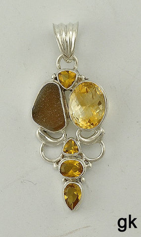 Beautiful Sterling Silver Genuine Citrine and Geode Pendant