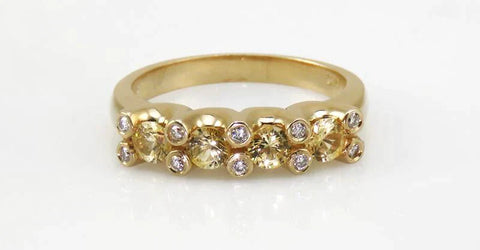 Fabulous 14K Yellow Gold Yellow Sapphire Gemstone & Diamond Ring Size 7