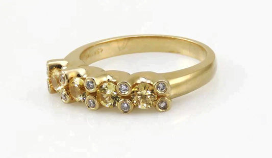 Fabulous 14K Yellow Gold Yellow Sapphire Gemstone & Diamond Ring Size 7