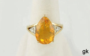 Beautiful 14K Yellow Gold Citrine and Diamond Ring Size 6