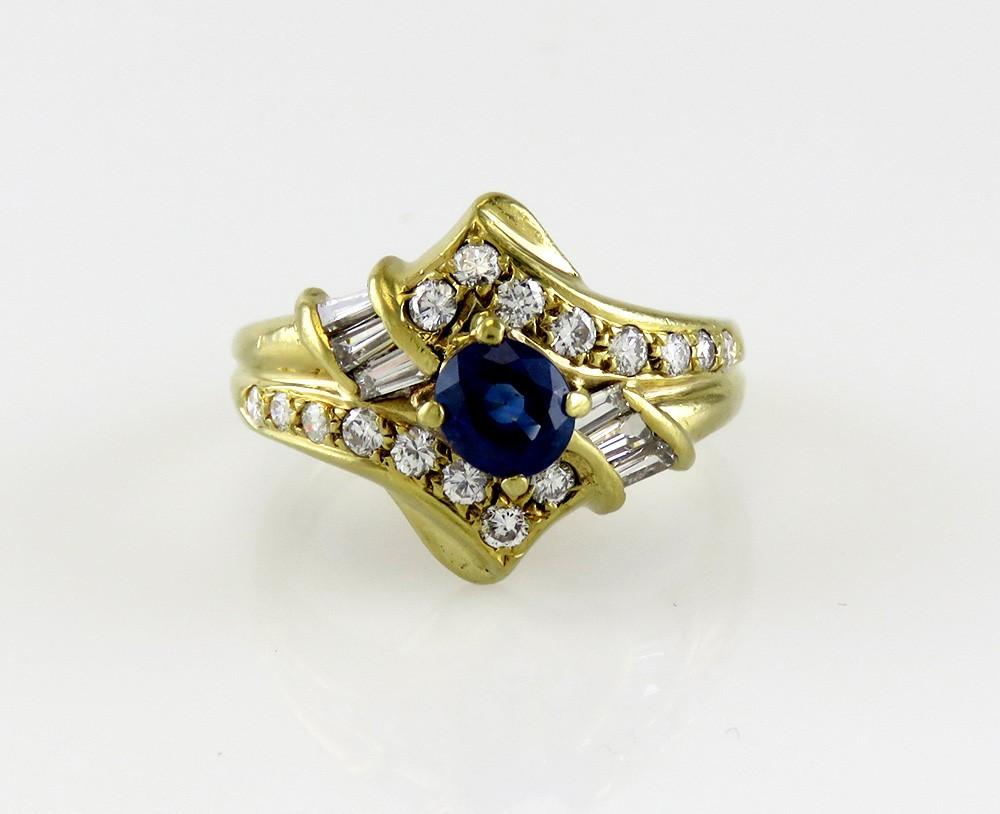 18K Yellow Gold .73 CT Sapphire & .61 CT Diamond Statement Ring