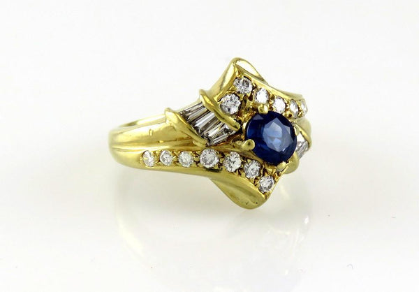 18K Yellow Gold .73 CT Sapphire & .61 CT Diamond Statement Ring