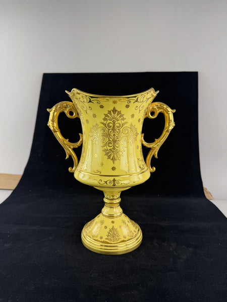 Wonderful c1900 English Coalport Yellow Gold Gilt Double Handle Urn Vase