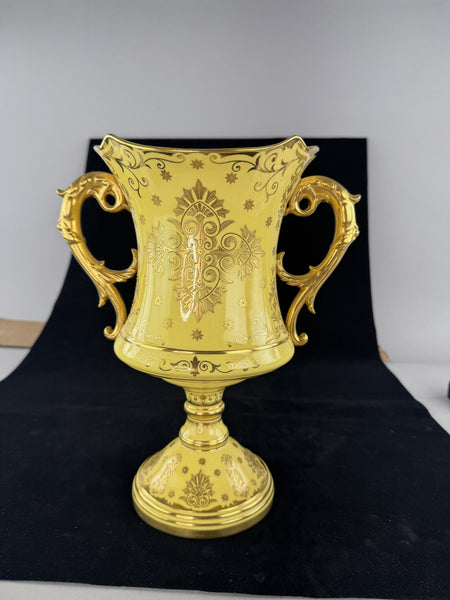 Wonderful c1900 English Coalport Yellow Gold Gilt Double Handle Urn Vase