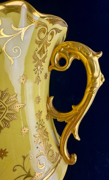 Wonderful c1900 English Coalport Yellow Gold Gilt Double Handle Urn Vase