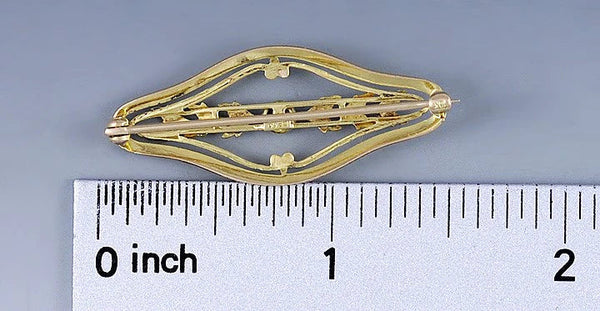 1915-35 Antique 10k Gold Amethyst Openwork Leaf Bar Pin Brooch