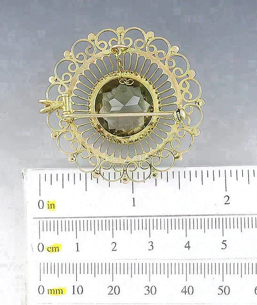 Lovely Vintage 15ct Citrine 14k Yellow Gold Filigree Brooch