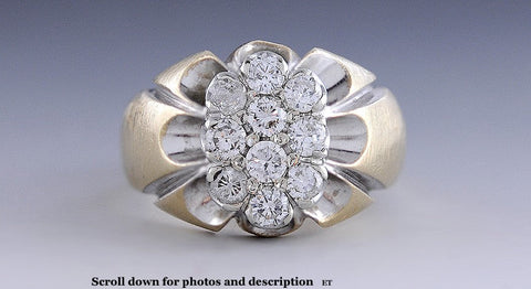 Dazzling 14K 2-Tone Gold & .80CT Diamond Cluster Ring Size 9.75