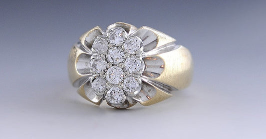 Dazzling 14K 2-Tone Gold & .80CT Diamond Cluster Ring Size 9.75