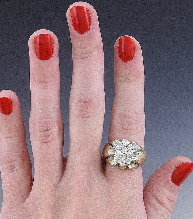 Dazzling 14K 2-Tone Gold & .80CT Diamond Cluster Ring Size 9.75
