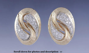 Gorgeous High End 14k White & Yellow Gold Diamond Swirl Earrings