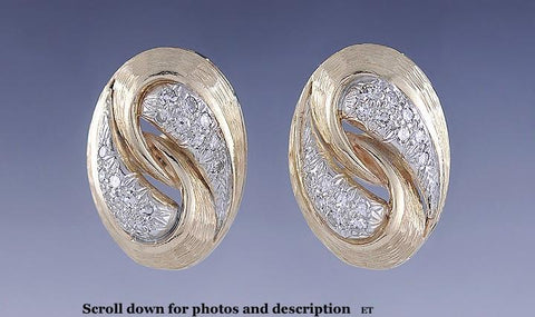 Gorgeous High End 14k White & Yellow Gold Diamond Swirl Earrings
