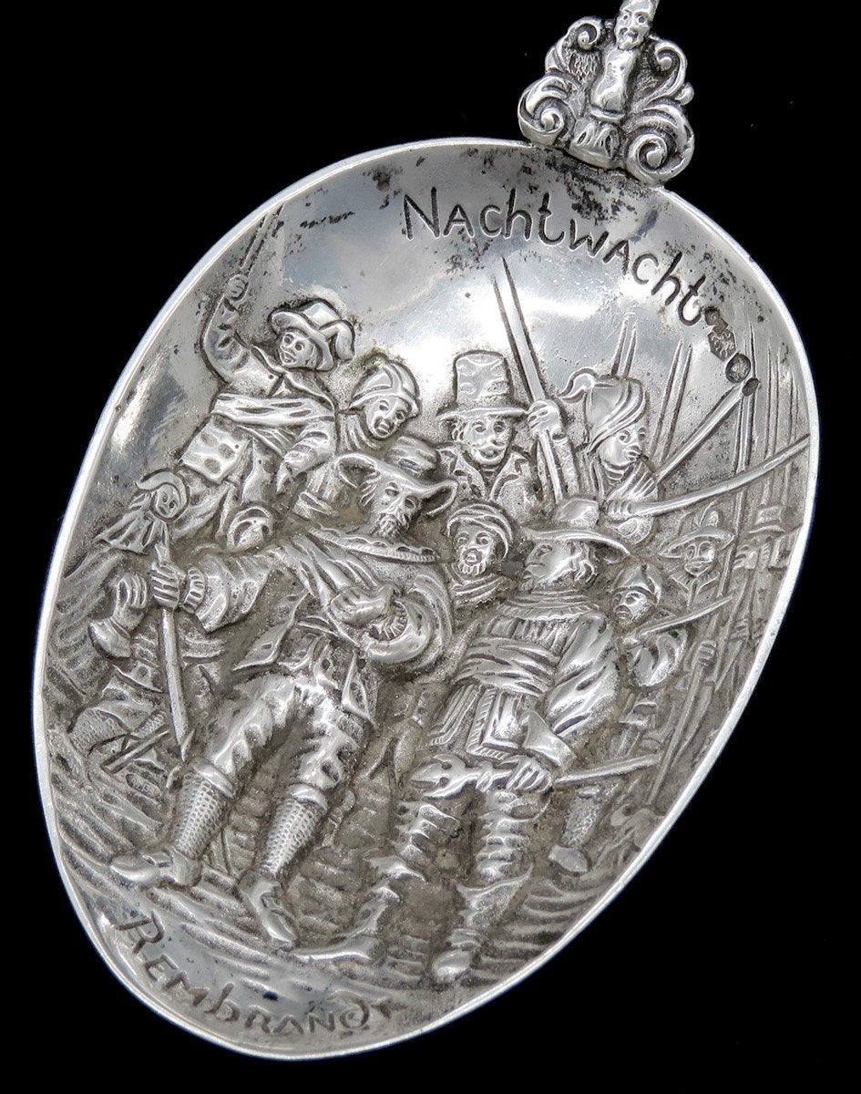 Dutch Colonial Style Silver Rembrandt The Night Watch Lady w/ Yolk Serving Spoon