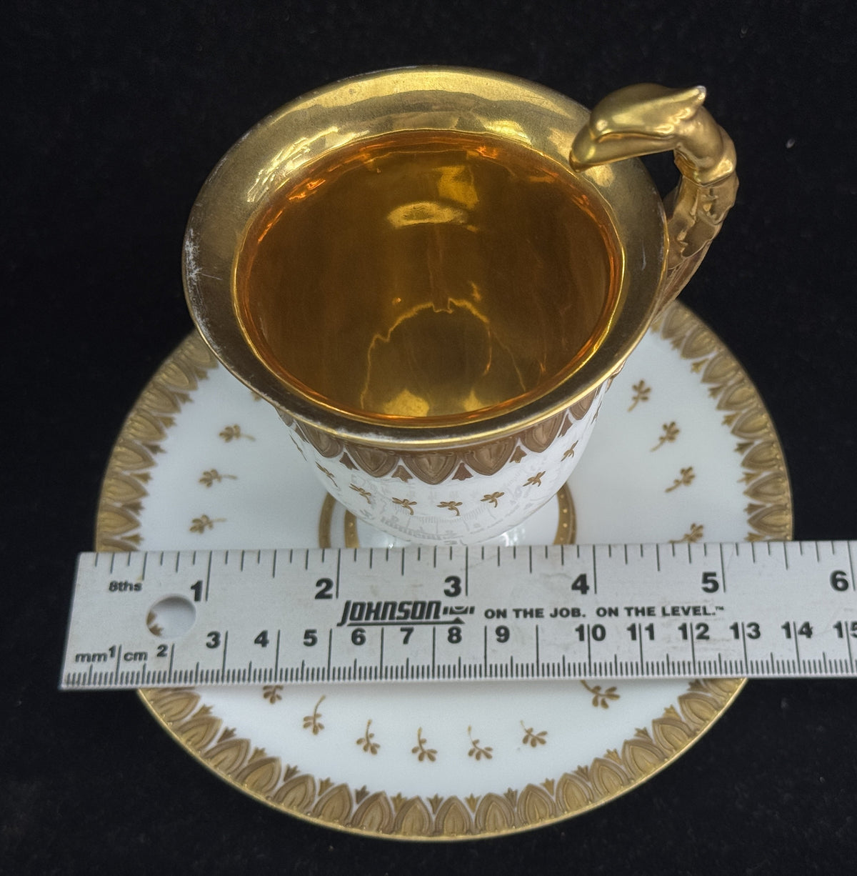 Elegant Antique Limoges Porcelain Cups and Saucers, Eagle Head Handles