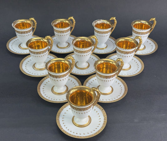 Elegant Antique Limoges Porcelain Cups and Saucers, Eagle Head Handles