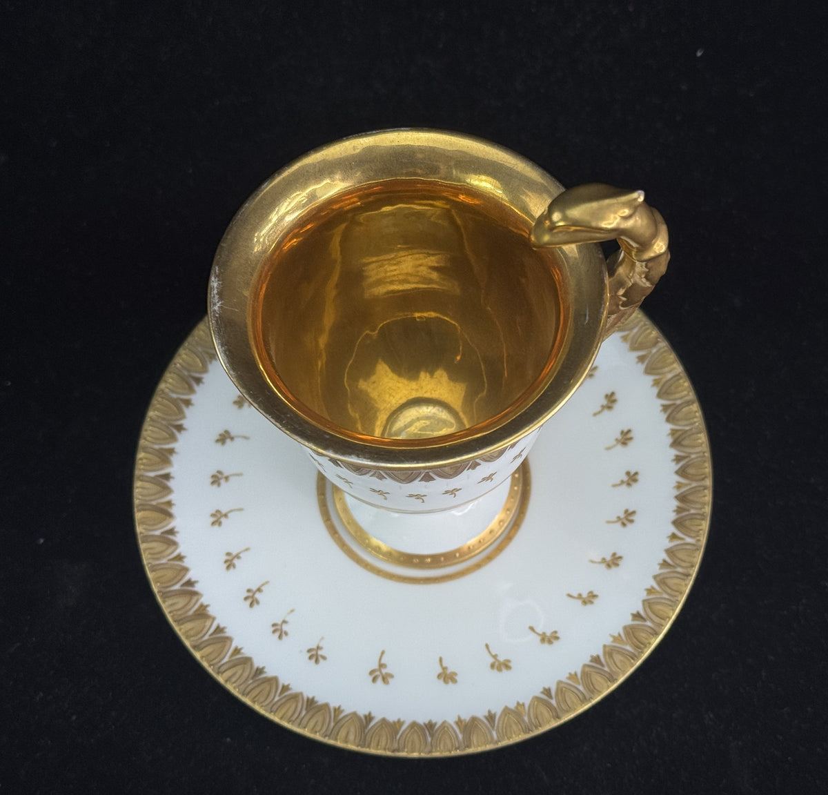Elegant Antique Limoges Porcelain Cups and Saucers, Eagle Head Handles