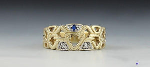 Geometric Triangle 14K Yellow Gold Diamond Blue Sapphire Ring Size 5