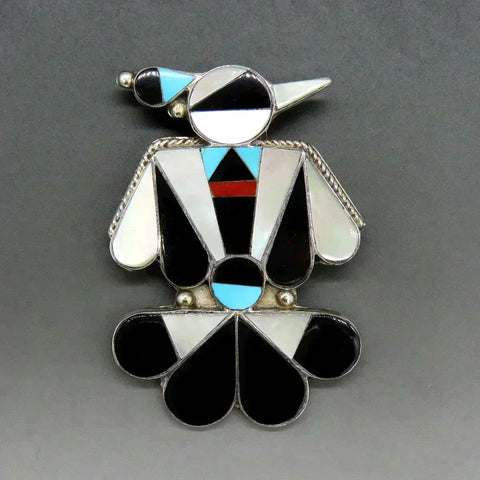 Native American Zuni Dishta Sterling Silver Onyx Shell Thunderbird Pin/Pendant