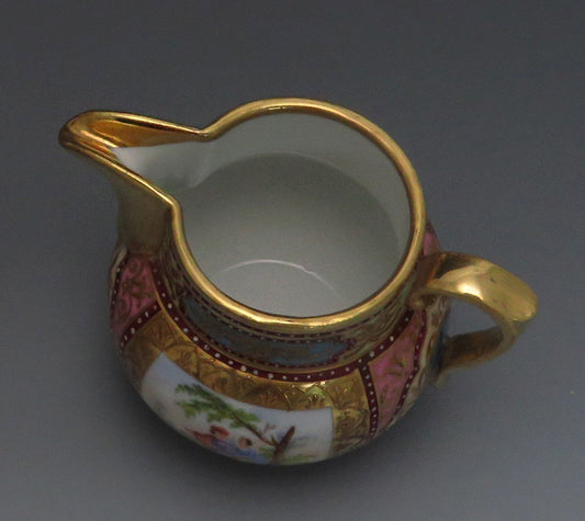 Pretty Late 1800's Royal Vienna Pink & Gold Porcelain Creamer