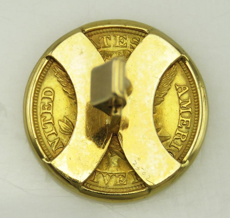 1893 USA Liberty Head Coin Yellow Gold 14K Toggle Backs Mens Cufflinks