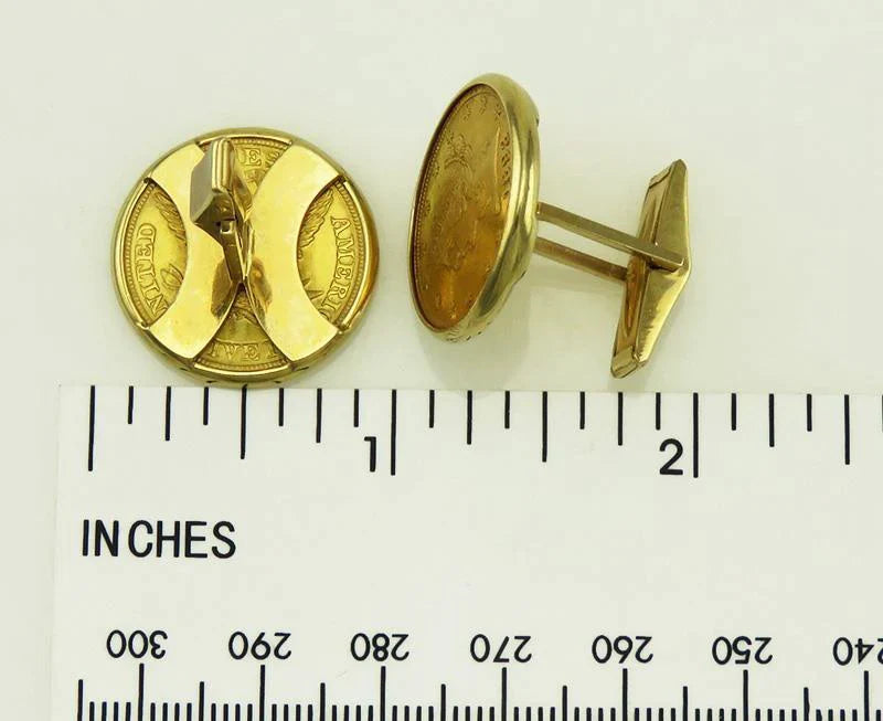 1893 USA Liberty Head Coin Yellow Gold 14K Toggle Backs Mens Cufflinks