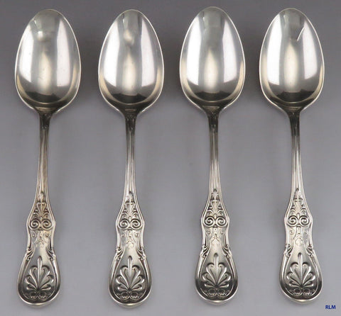 c1870 Tiffany & Co. Sterling Silver Saratoga Oval Soup Place Dessert Spoons (4)